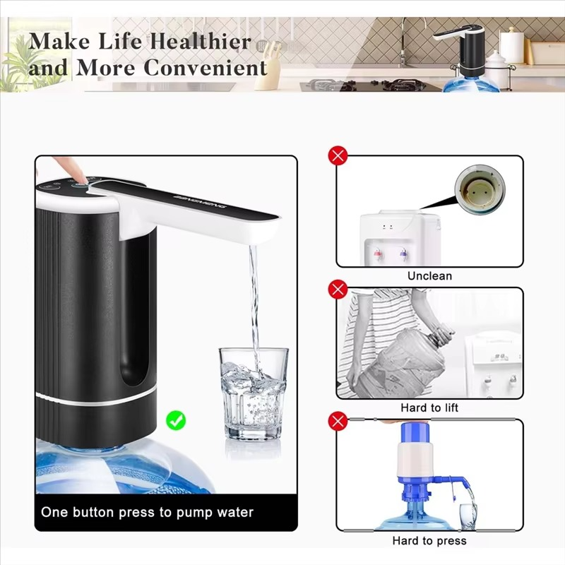 A61I 5 Gallon Water Dispenser Electric Water Jug Dispenser Portable Drinking Water Pump For 2-5 Gal Bottle USB Rechargeable