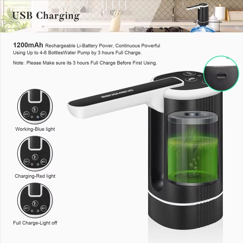 A61I 5 Gallon Water Dispenser Electric Water Jug Dispenser Portable Drinking Water Pump For 2-5 Gal Bottle USB Rechargeable