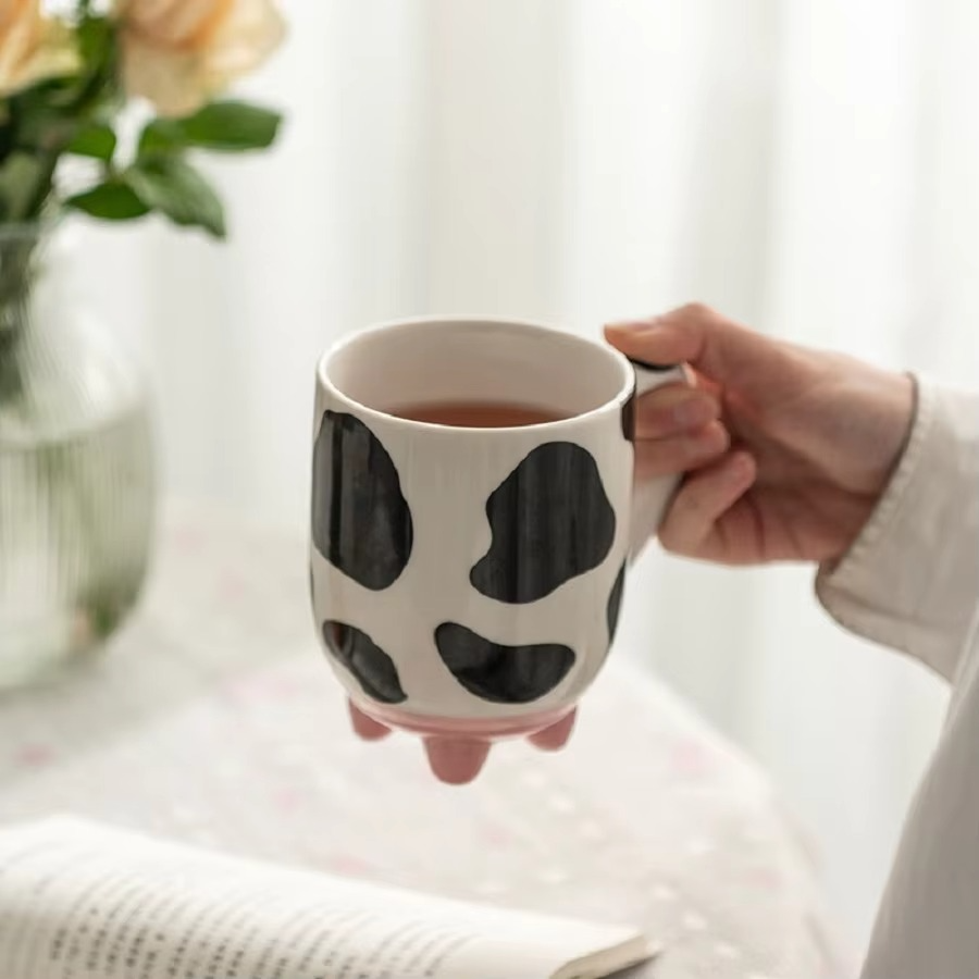 1pc 500ml/17oz Funny Cow Print Coffee Mug, Ceramic Coffee Cup