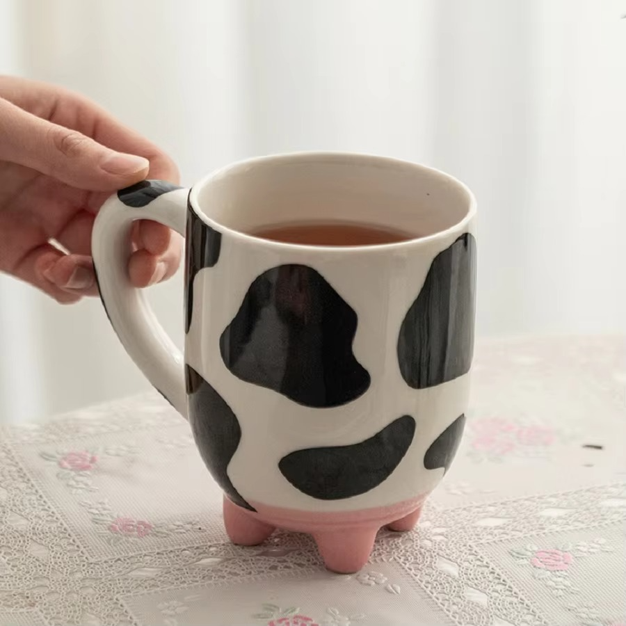 1pc 500ml/17oz Funny Cow Print Coffee Mug, Ceramic Coffee Cup