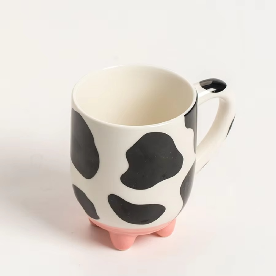 1pc 500ml/17oz Funny Cow Print Coffee Mug, Ceramic Coffee Cup