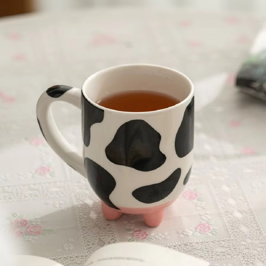 1pc 500ml/17oz Funny Cow Print Coffee Mug, Ceramic Coffee Cup