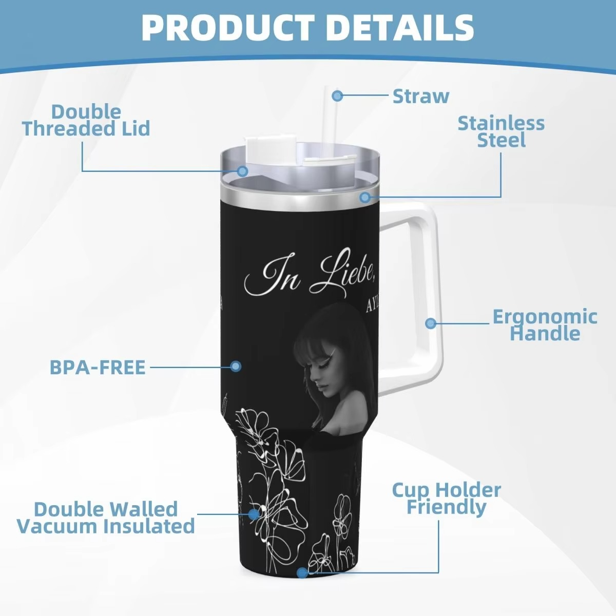 Stainless Steel Tumbler Ayliva In Liebe Flower Thermal Mug Keep Heat Hot Drinks Mugs Cup Beach Custom DIY Water Bottle