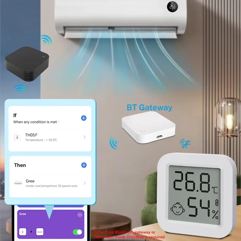 Tuya Smart Home Temperature Humidity Wireless Sensor Mini LCD Diaplay Bluetooth-Compatible APP Remote Control Support Alexa
