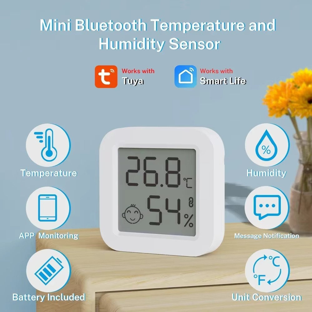 Tuya Smart Home Temperature Humidity Wireless Sensor Mini LCD Diaplay Bluetooth-Compatible APP Remote Control Support Alexa