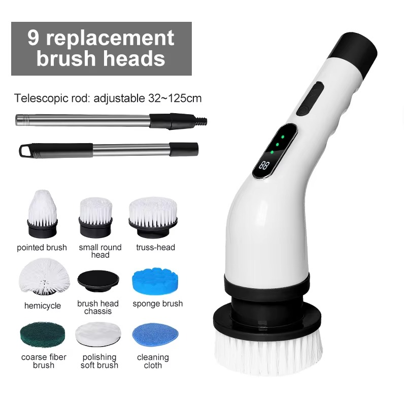 Electric Spin Scrubber Cordless 9 Heads,Dual Speed,Extendable Handle for Bathroom Tub Sink Floor tools electric shower brush