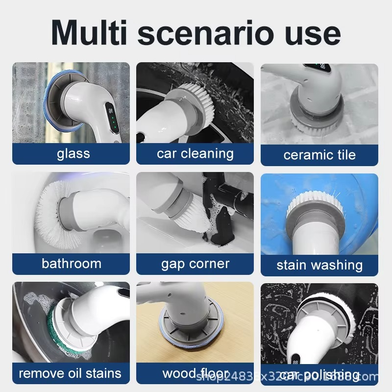 Electric Spin Scrubber Cordless 9 Heads,Dual Speed,Extendable Handle for Bathroom Tub Sink Floor tools electric shower brush