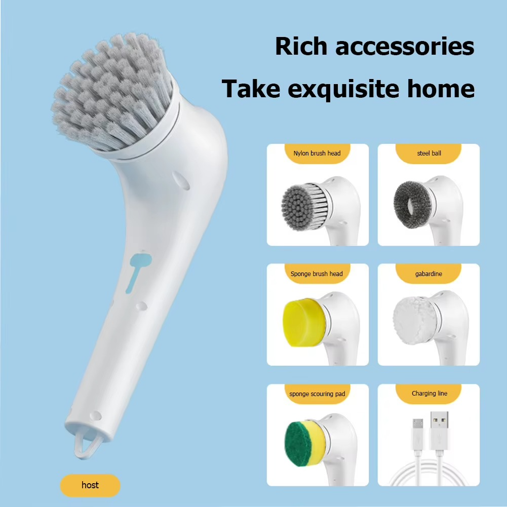 Usb Charging 5in1 Electric Cleaning Brush Living Room Bathroom Wall Bathtub Kitchen Dishwashing Brush Household Cleaning Supplie