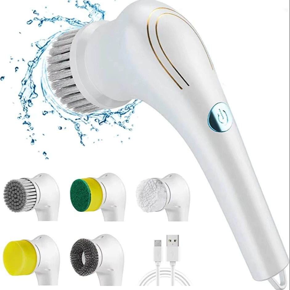 Usb Charging 5in1 Electric Cleaning Brush Living Room Bathroom Wall Bathtub Kitchen Dishwashing Brush Household Cleaning Supplie