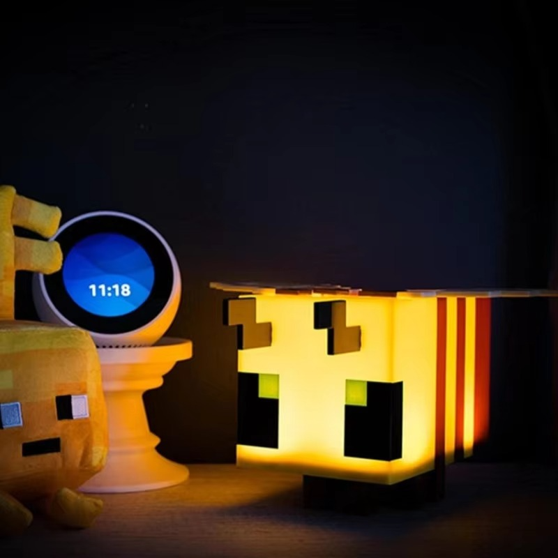 Minecraft LED Toy DIY Bee Model Night Light Children's Peripheral Gift Room Game Decoration Luminous Desk Lamp Birthday Gifts