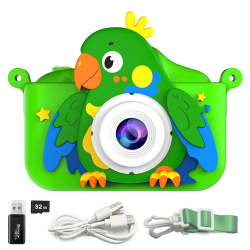 Children’s 1080P Digital Camera with 2" Screen – Cartoon Parrot Toy, 32GB Gift for Kids