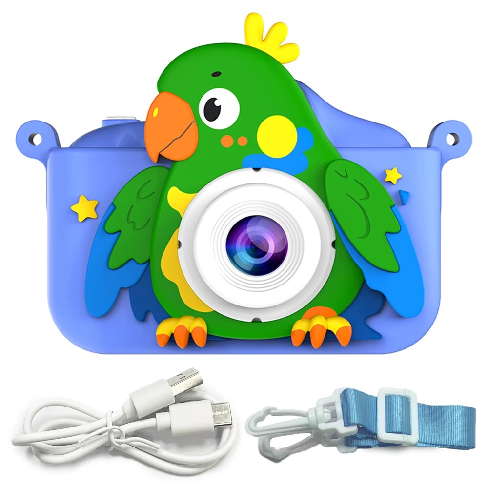 Children’s 1080P Digital Camera with 2" Screen – Cartoon Parrot Toy, 32GB Gift for Kids