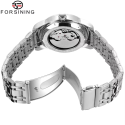 Forsining Men's Fashion Luxury Business Metal Strap Tourbillon Luminous Automatic Mechanical Watch Artificial Diamond Wristwatch