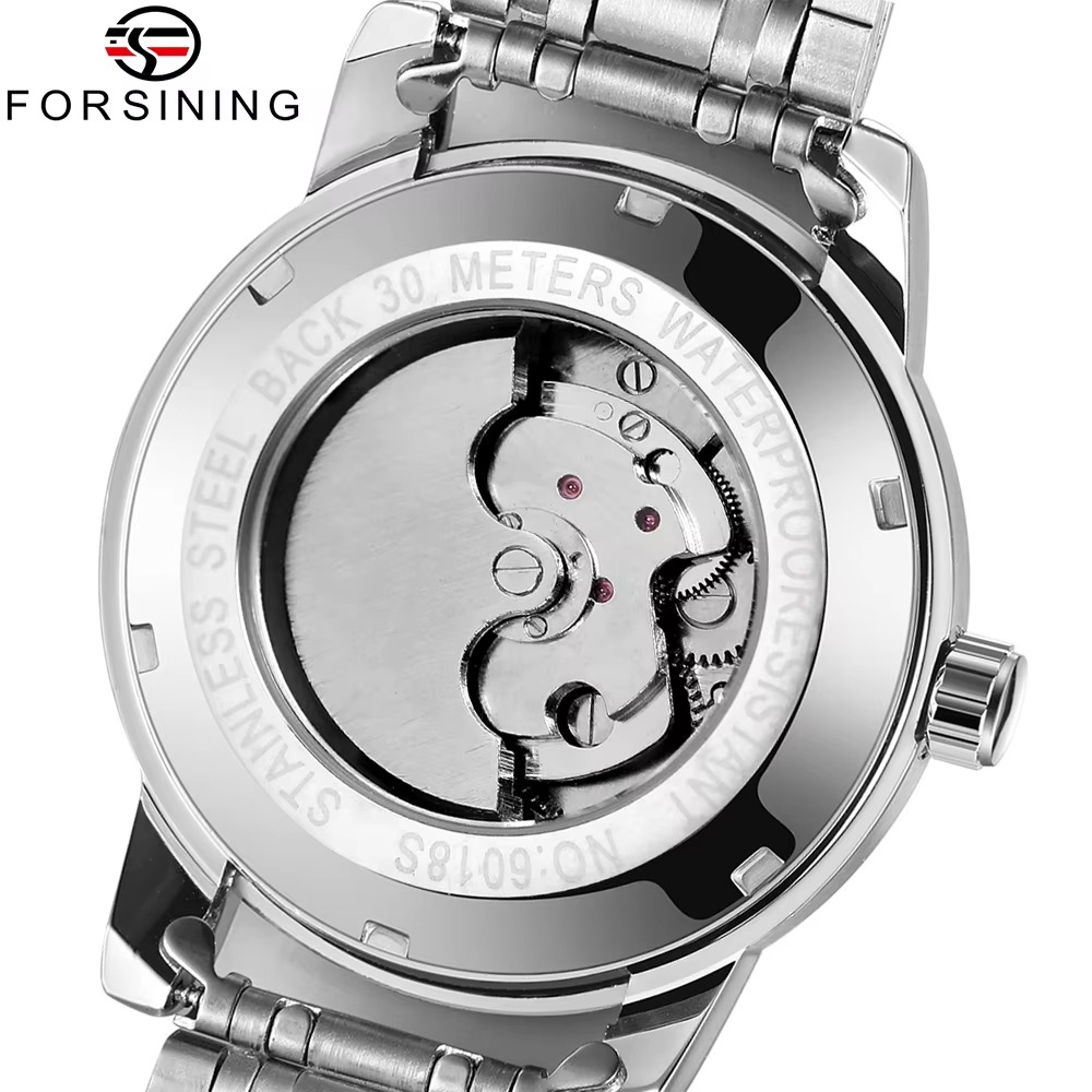 Forsining Men's Fashion Luxury Business Metal Strap Tourbillon Luminous Automatic Mechanical Watch Artificial Diamond Wristwatch