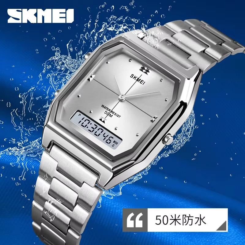 SKMEI 1612 Waterproof Stainless Steel Strip Digital Wristwatches For Men Women Alarm 3 Time Chrono Watches Electronics Watch
