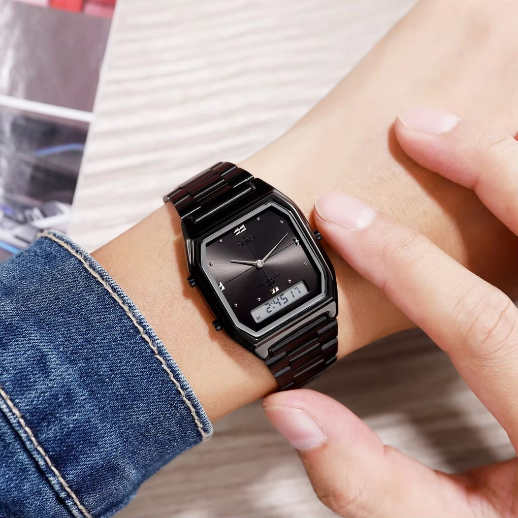 SKMEI 1612 Waterproof Stainless Steel Strip Digital Wristwatches For Men Women Alarm 3 Time Chrono Watches Electronics Watch