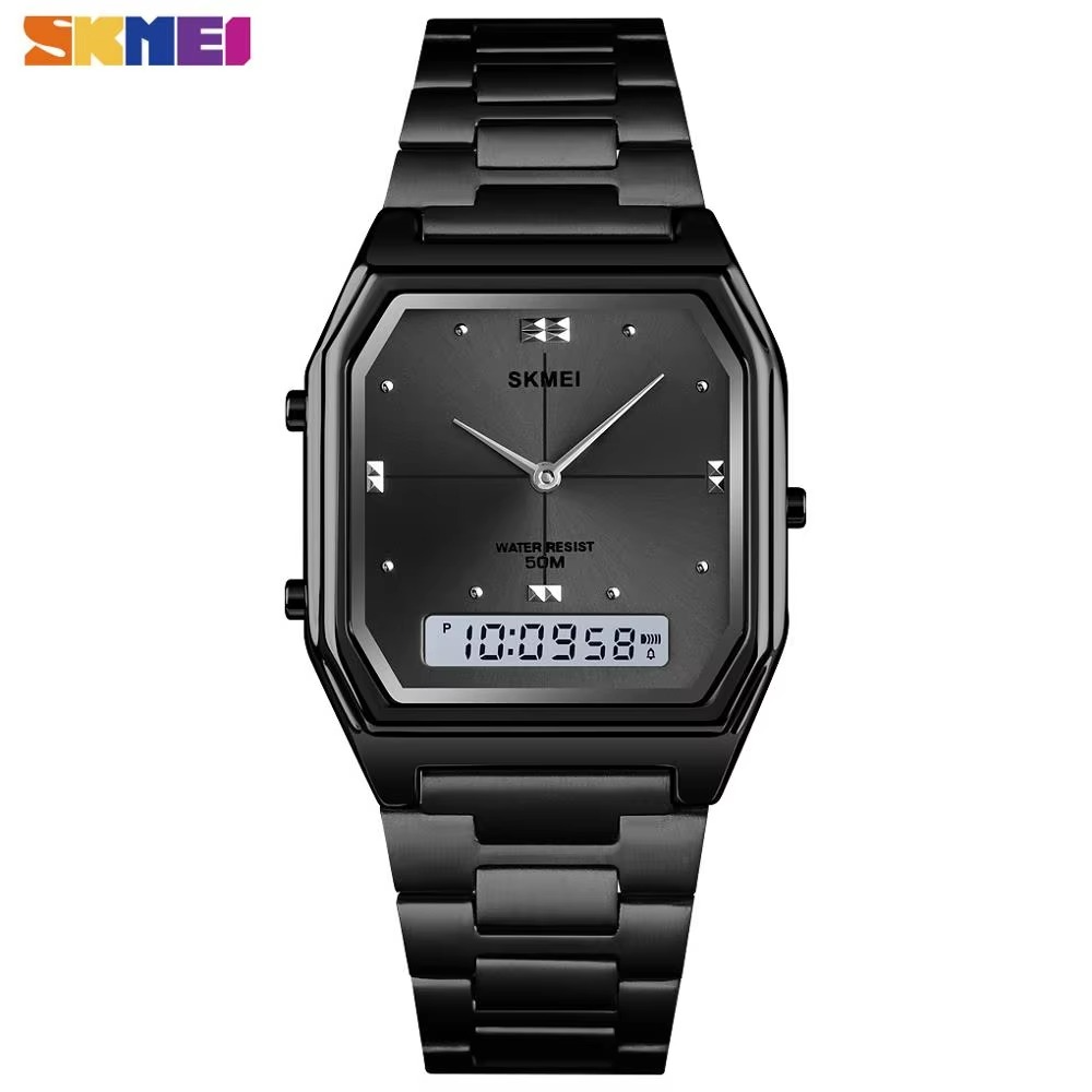 SKMEI 1612 Waterproof Stainless Steel Strip Digital Wristwatches For Men Women Alarm 3 Time Chrono Watches Electronics Watch