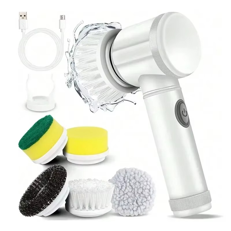2025 Electric Spin Scrubber Cordless Spin Scrubber with 5 Replaceable Brush Heads and Adjustable Extension Handle