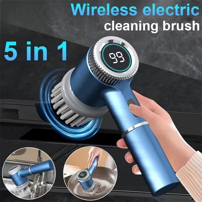 Youpin Electric Cleaning Brush Multifunctional Kitchen Bathroom Toilet Portable Powerful Clean Brush 5 Brush Heads LED Display