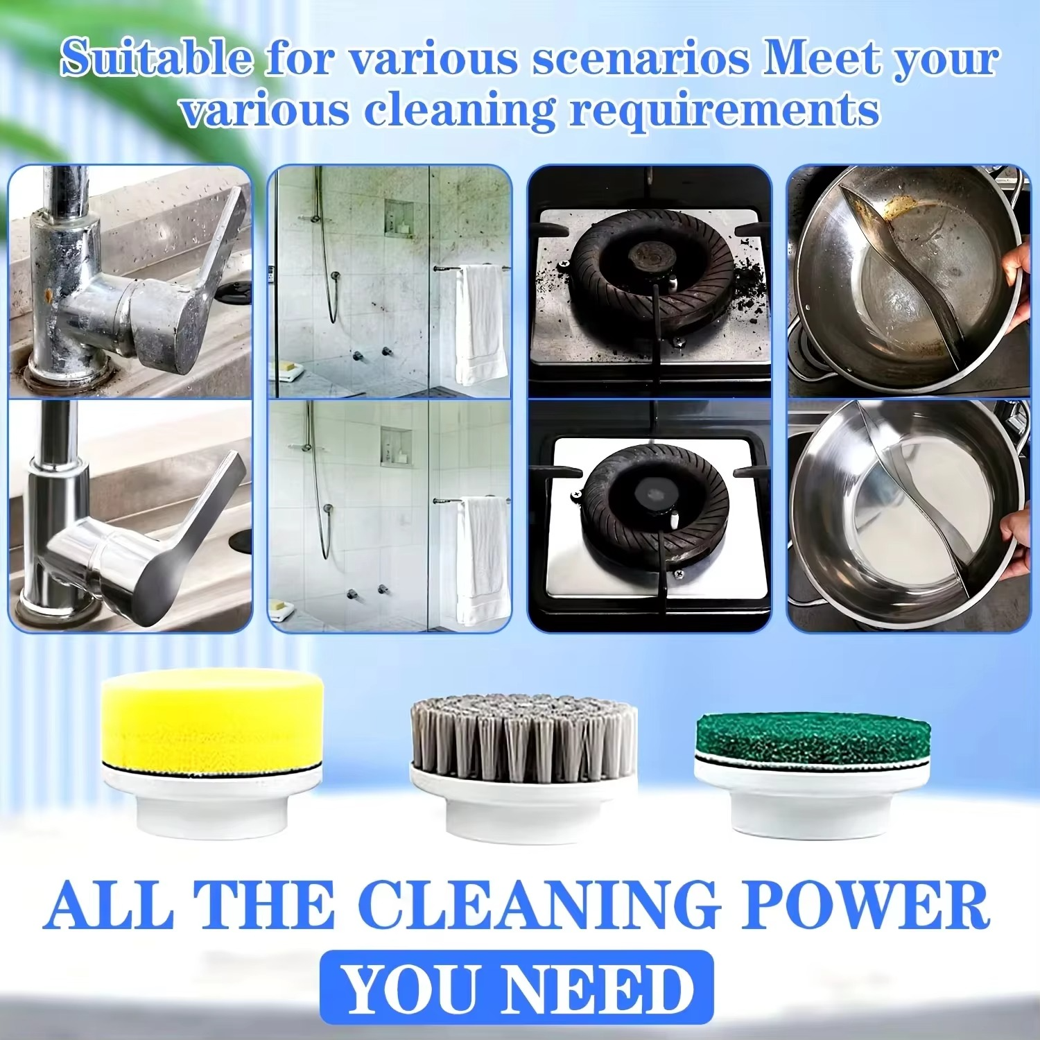 Youpin Electric Cleaning Brush Multifunctional Kitchen Bathroom Toilet Portable Powerful Clean Brush 5 Brush Heads LED Display