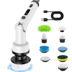 Electric Spin Scrubber Cordless Cleaning Brush with 9 Replaceable Brush Heads Adjustable Handle for Bathroom Floor Tile Kitchen