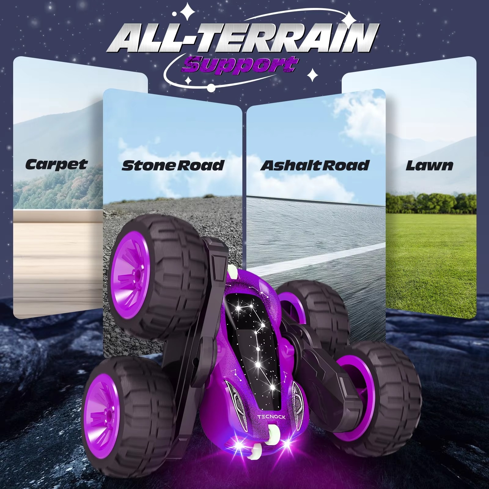 Remote Control Car with Lights, Type-C Fast Charging, 2.4GHz Double Sided Flips RC Cars, 360° Rotates RC Stunt Car Toys for Kids