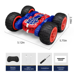 Remote Control Car with Lights, Type-C Fast Charging, 2.4GHz Double Sided Flips RC Cars, 360° Rotates RC Stunt Car Toys for Kids