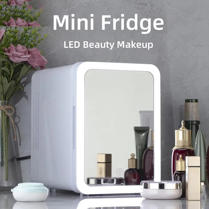 4L Mini Refrigerator,Cooling&Heating Dual Use,Small Household Fridge Vehicle Freezer,With LED Mirror Lighting For Beauty Makeup