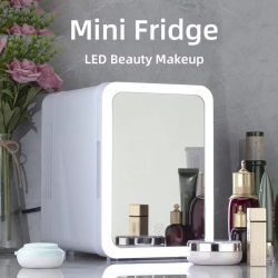 4L Mini Refrigerator,Cooling&Heating Dual Use,Small Household Fridge Vehicle Freezer,With LED Mirror Lighting For Beauty Makeup