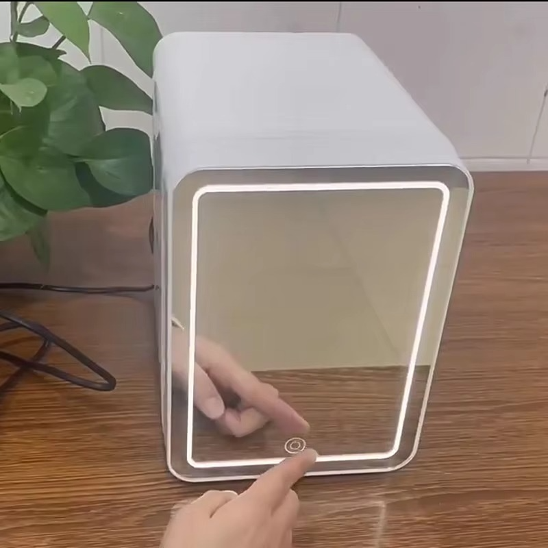 4L Mini Refrigerator,Cooling&Heating Dual Use,Small Household Fridge Vehicle Freezer,With LED Mirror Lighting For Beauty Makeup