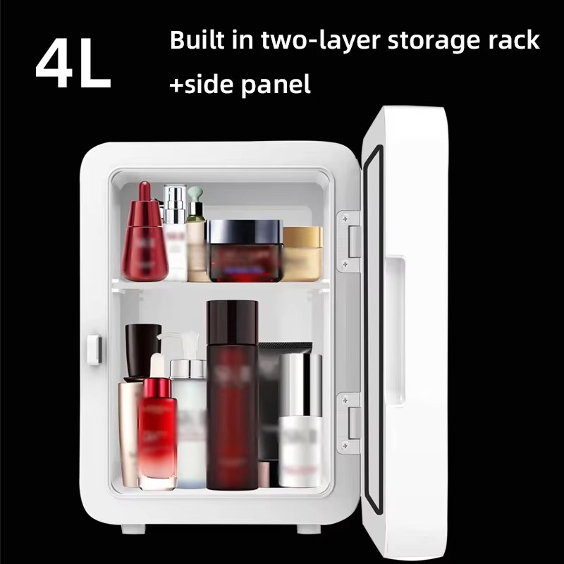 4L Mini Refrigerator,Cooling&Heating Dual Use,Small Household Fridge Vehicle Freezer,With LED Mirror Lighting For Beauty Makeup