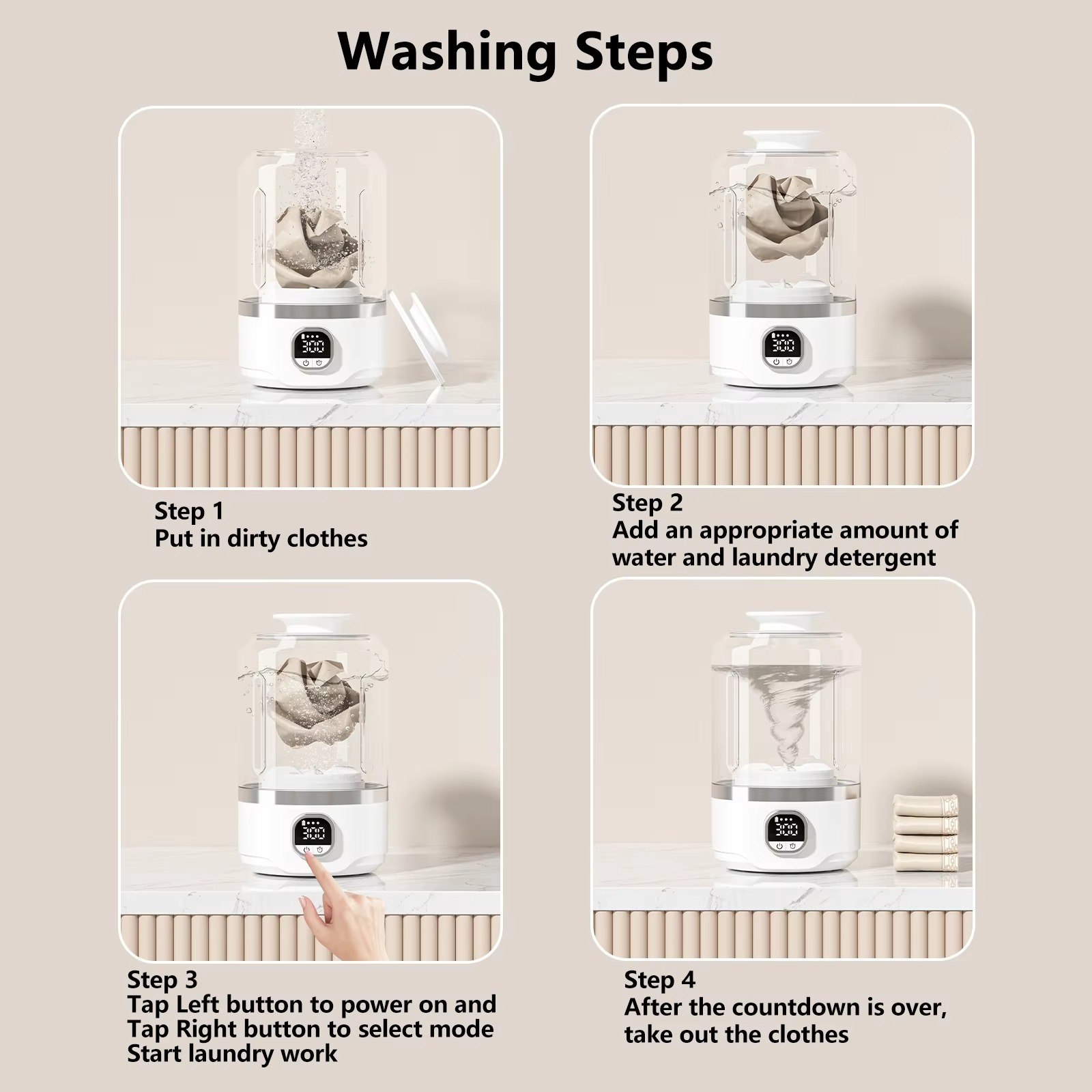 ONEKA 4000mAh Portable Automatic mini Washing Machine For Business Travel Home Outdoor Camping Laundry of Underwear Socks