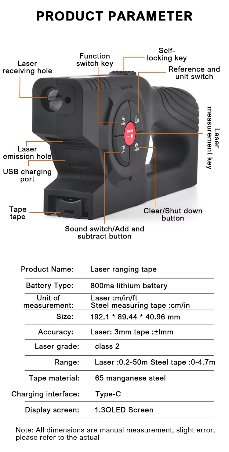 T1 tape measure Digital laser rangefinder tape measure 3-in-1 intelligent electronic measuring ruler charging multifunctional