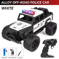 Alloy 1:16 scale remote-controlled off-road police car, alarm music, four-wheel drive, drift, shock absorber