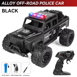 Alloy 1:16 scale remote-controlled off-road police car, alarm music, four-wheel drive, drift, shock absorber