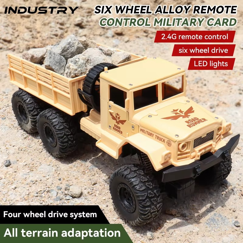 ZWN 1:16 2.4G Aluminum Alloy Six Wheel Military RC Truck with Lights Outdoor Remote Control Cars Toys Gift for Children.