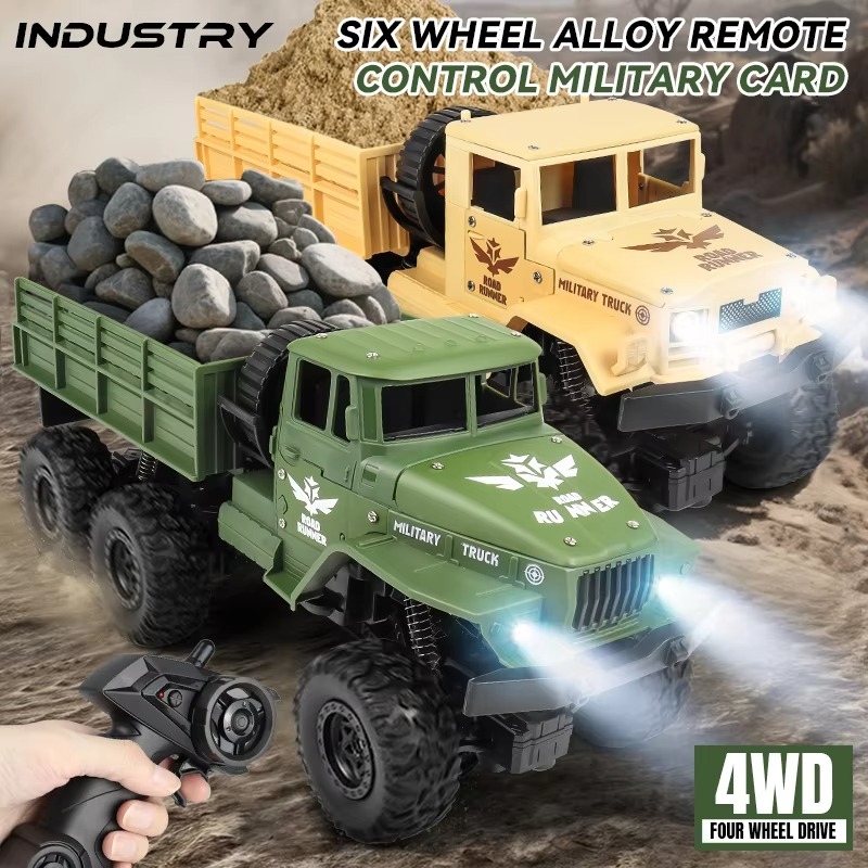 ZWN 1:16 2.4G Aluminum Alloy Six Wheel Military RC Truck with Lights Outdoor Remote Control Cars Toys Gift for Children.