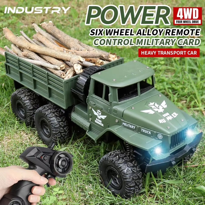 ZWN 1:16 2.4G Aluminum Alloy Six Wheel Military RC Truck with Lights Outdoor Remote Control Cars Toys Gift for Children.