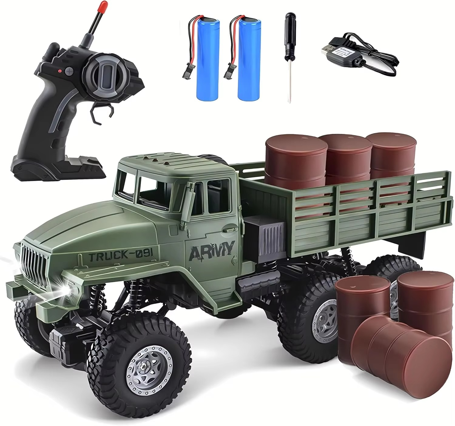 RC Military Truck 6x6 Road Remote Control Car 1/16 Scale Remote Control Truck 4WD All Terrain Rock Army Transport Vehicle Toy Ve