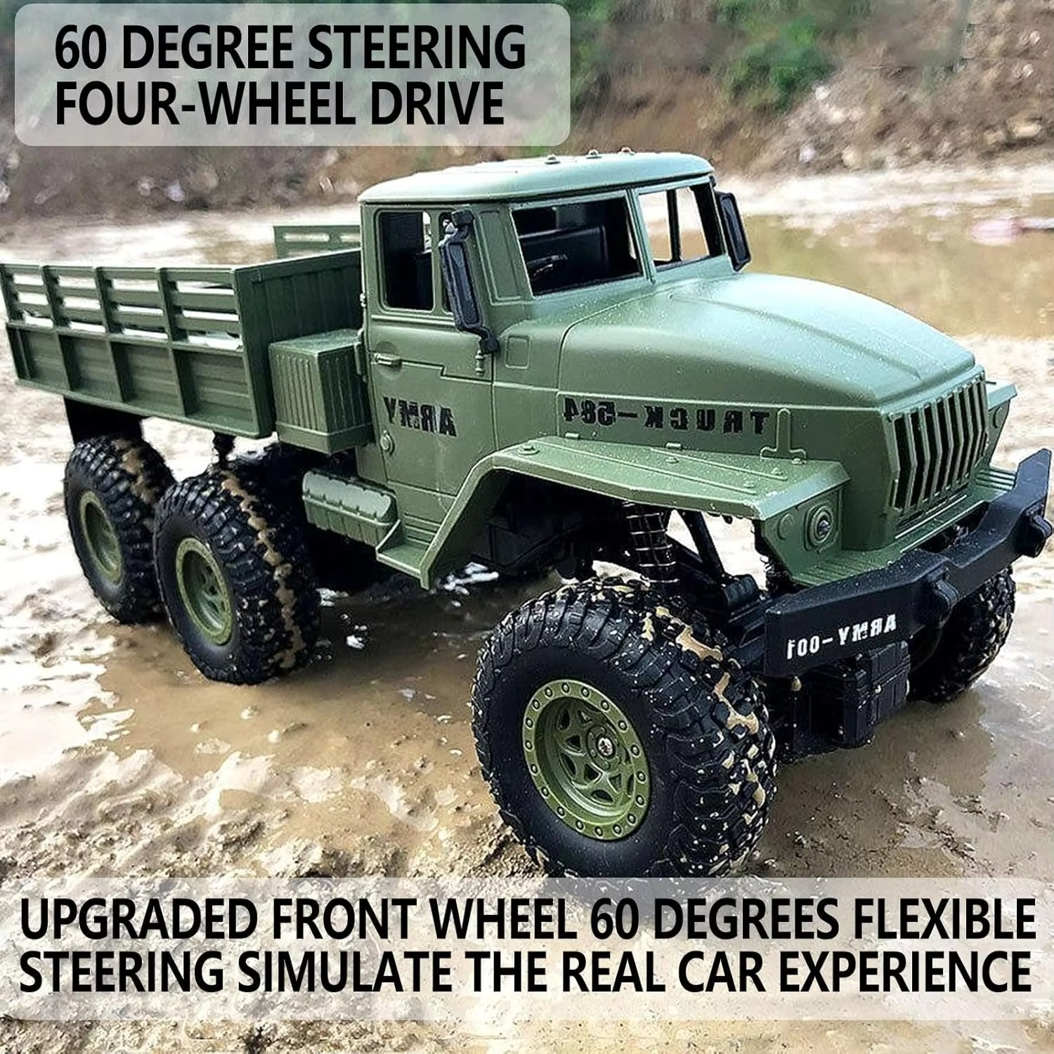 RC Military Truck 6x6 Road Remote Control Car 1/16 Scale Remote Control Truck 4WD All Terrain Rock Army Transport Vehicle Toy Ve