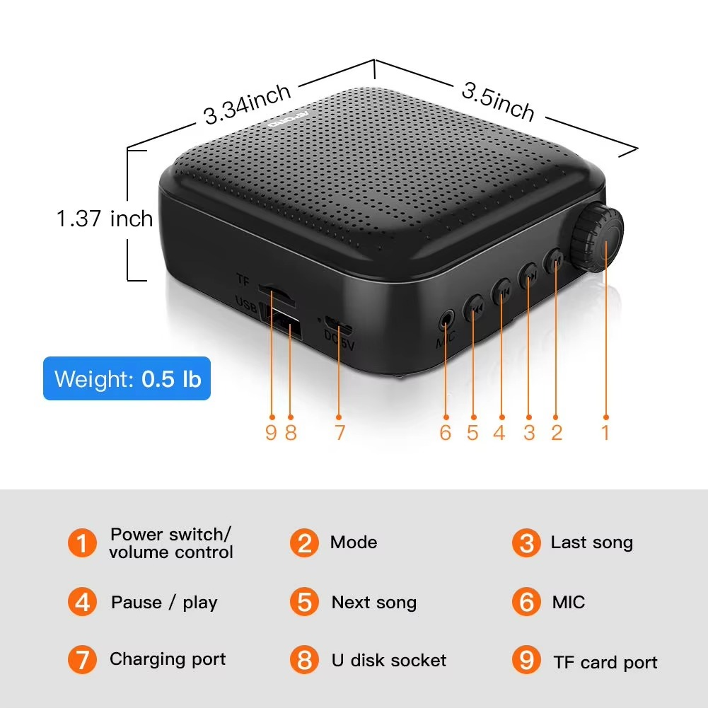 Voice Amplifier Multifunctional Portable Personal Voice Speaker with Microphone Display Surround Sound for Teachers Speech