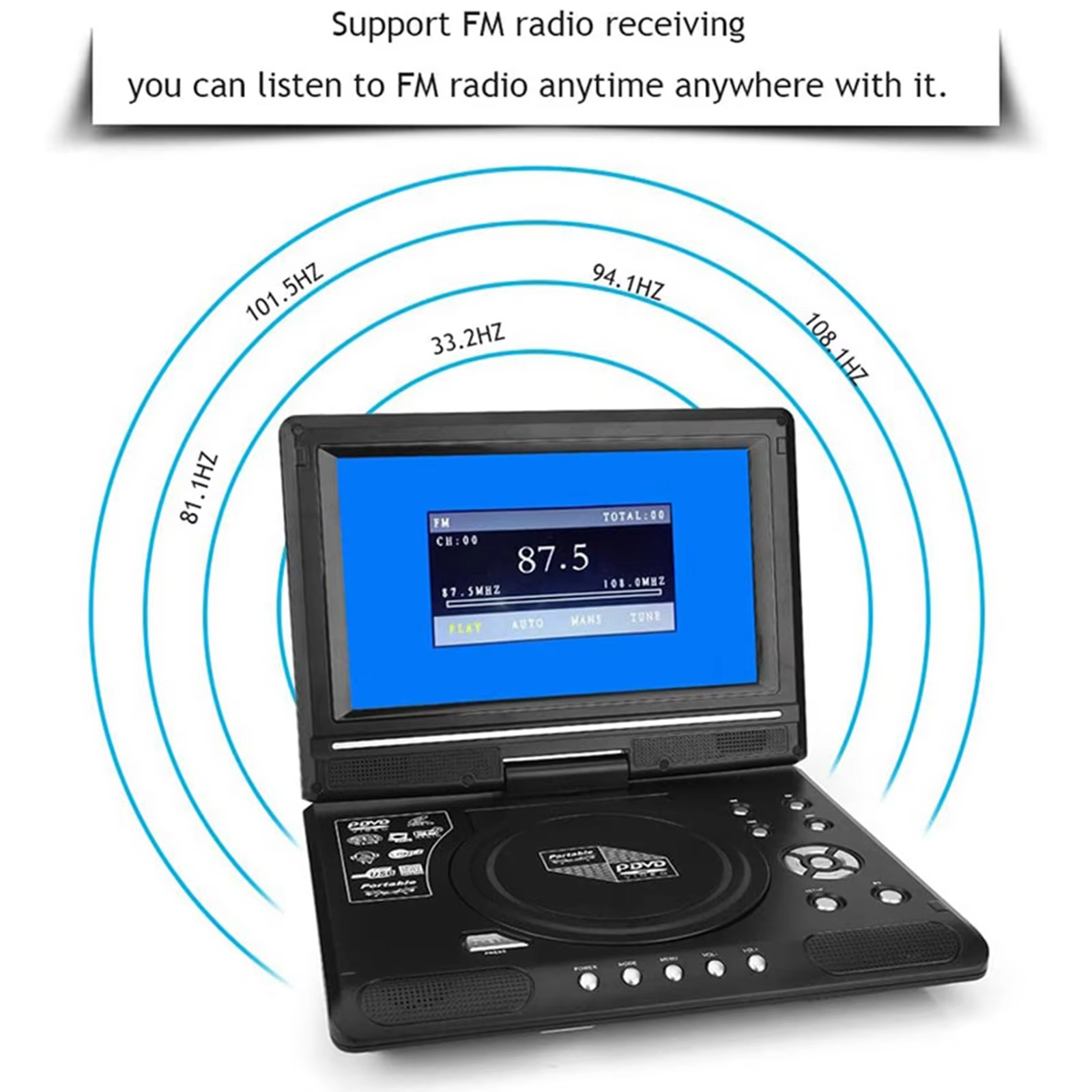 9.8Inch 16:9 Widescreen DVD player 270° LCD Screen Home Car TV DVD Player Portable VCD Compact Disc MP3 Viewer Game Function