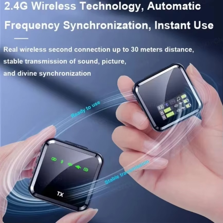 Bluetooth Audio Video Voice Recording Mic Wireless Lavalier Microphone System for iPhone Android Mobile Phone Interview Camera
