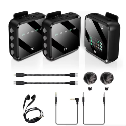 Bluetooth Audio Video Voice Recording Mic Wireless Lavalier Microphone System for iPhone Android Mobile Phone Interview Camera