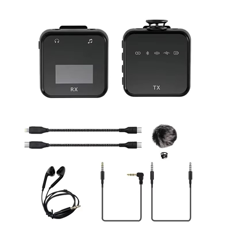 Bluetooth Audio Video Voice Recording Mic Wireless Lavalier Microphone System for iPhone Android Mobile Phone Interview Camera