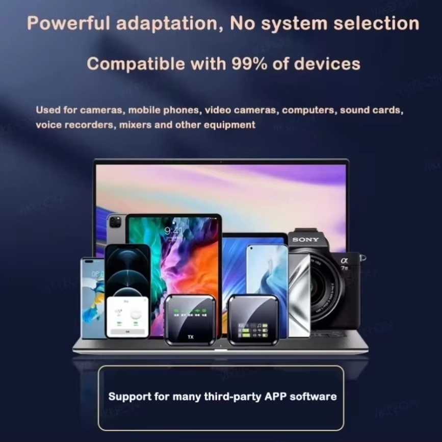 Bluetooth Audio Video Voice Recording Mic Wireless Lavalier Microphone System for iPhone Android Mobile Phone Interview Camera