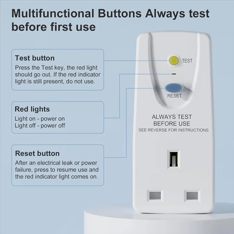 A76X-White Polycarbonate 13A RCD Plug UK Standard PRCD Leakage Protection Socket Adapter 30Ma