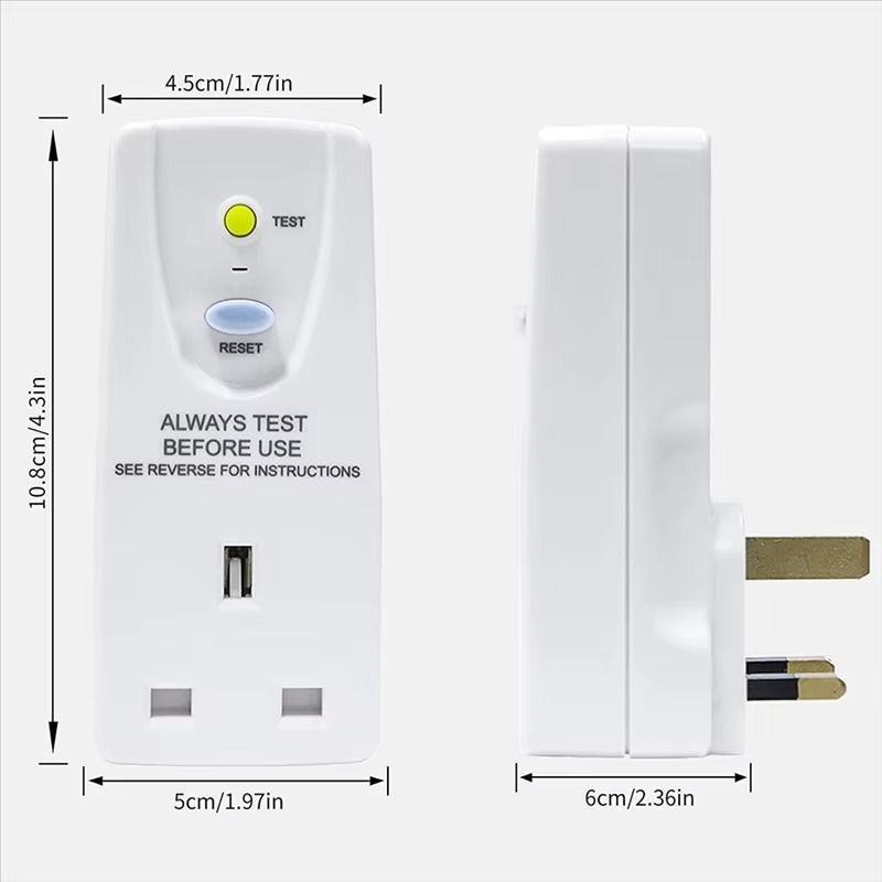 A76X-White Polycarbonate 13A RCD Plug UK Standard PRCD Leakage Protection Socket Adapter 30Ma