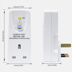 A76X-White Polycarbonate 13A RCD Plug UK Standard PRCD Leakage Protection Socket Adapter 30Ma
