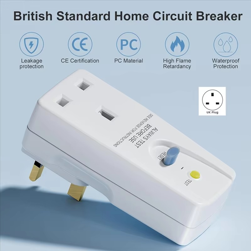 A76X-White Polycarbonate 13A RCD Plug UK Standard PRCD Leakage Protection Socket Adapter 30Ma